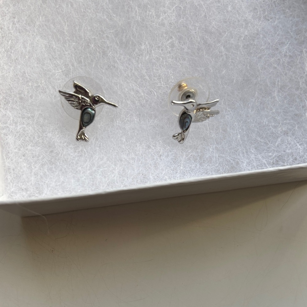 Silver Hummingbird Bird Earrings - Picture 1 of 1
